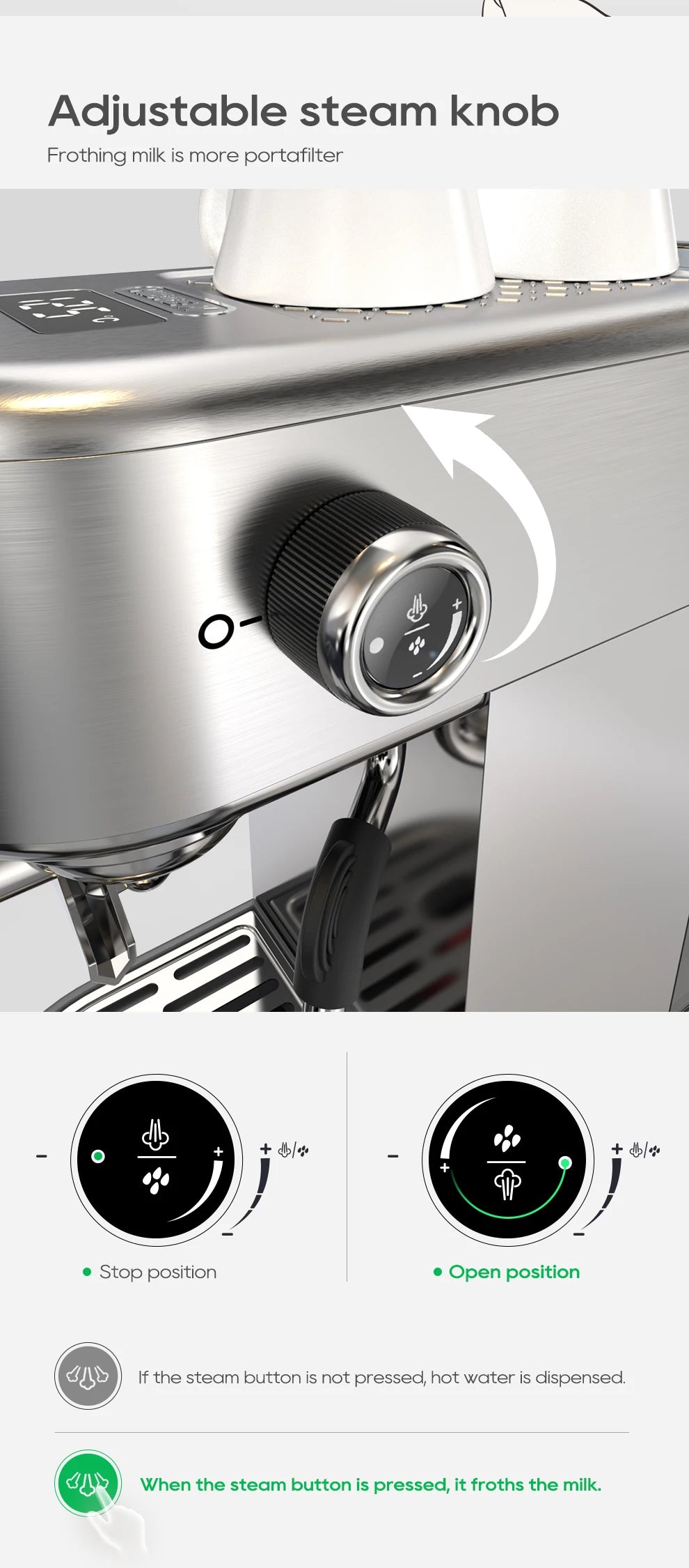 HiBREW 20 Bar Macchina Per Caffè Espresso Semiautomatica Temperatura Regolabile Freddo Caldo Sottile Cappuccino H10B