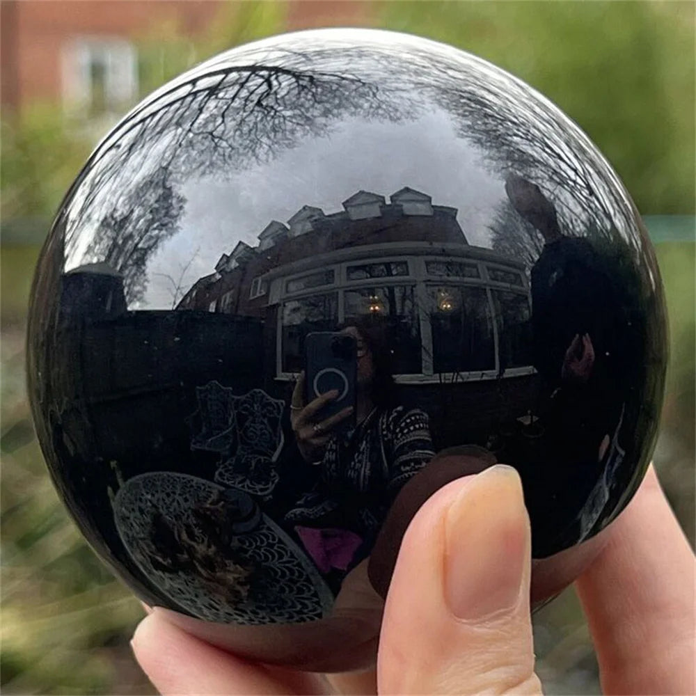 Sfera Di Ossidiana Nera Naturale Sfera Magica Cristallo Guarigione Reiki Feng Shui Decorazioni Per La Casa Senza Base