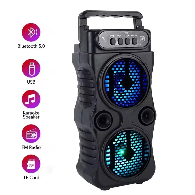 Altoparlante Wireless Esterno Portatile Doppio Subwoofer Tre Pollici Bass Boost Radio FM Scheda TF USB Karaoke Domestico