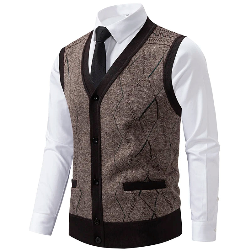 Gilet Da Uomo Con Scollo A V Senza Maniche In Maglia Lavorata Con Bottoni E Fodera In Pile Per Autunno Inverno