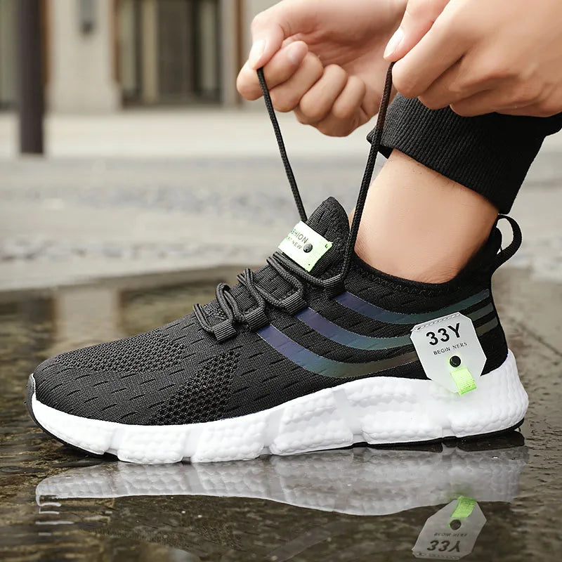 Scarpe sportive casual da uomo Sneakers leggere e traspiranti Scarpe da corsa nere in mesh per esterni Scarpe da passeggio per tennis da jogging atletiche