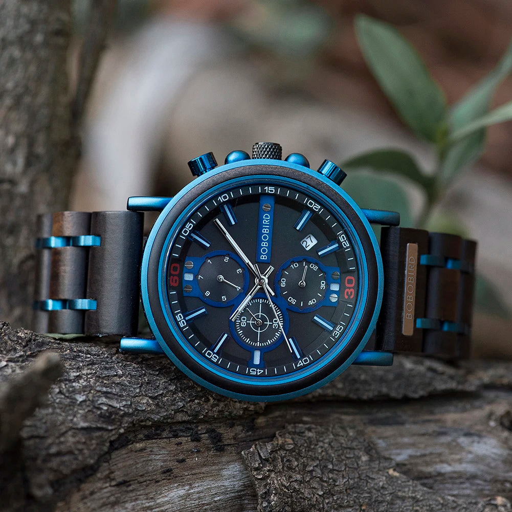 Orologio In Legno Da Uomo Cronografo Luxury Top Brand Elegante Con Scatola Di Legno Logo Personalizzato Regalo Ideale