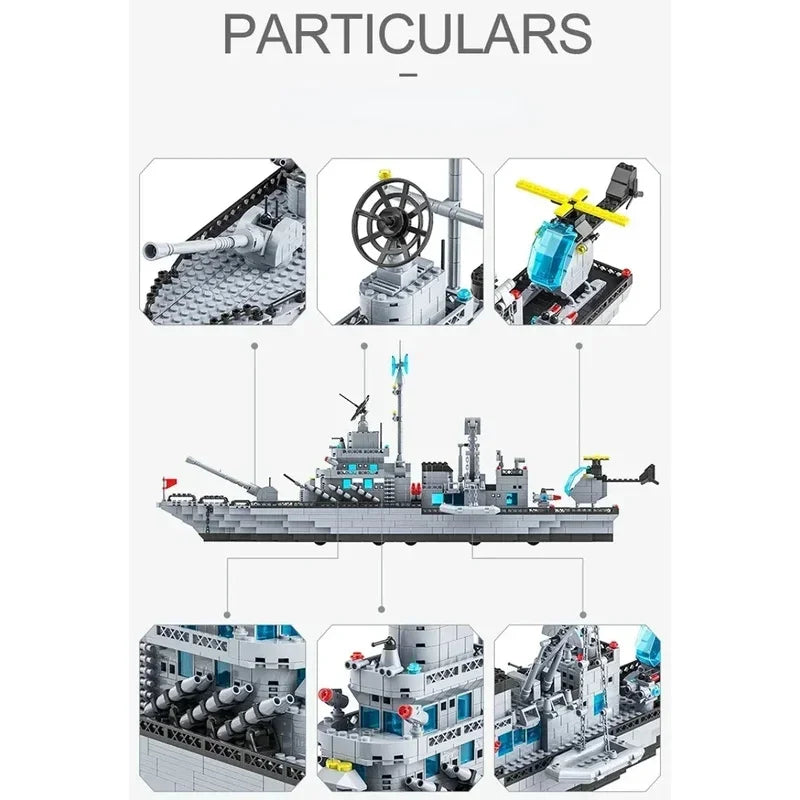 1560PCS blocchi di costruzione portaerei militari, regalo di decorazione modello di assemblaggio di navi distruttore ad alta difficoltà 6IN1