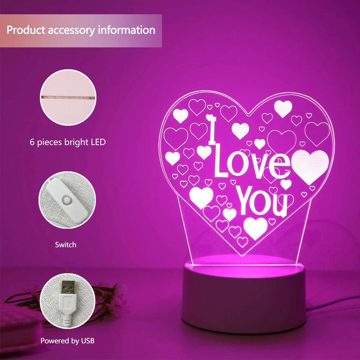 Confessione Romantica Ti Amo Luce Notturna 3D Per Amanti Regalo Per Decorazione Della Camera Da Letto