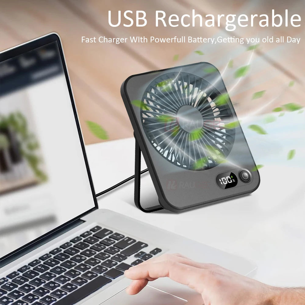 Ventilatore da Tavolo Portatile Pieghevole Ricaricabile USB a Cinque Marce per Ufficio Domestico Studenti