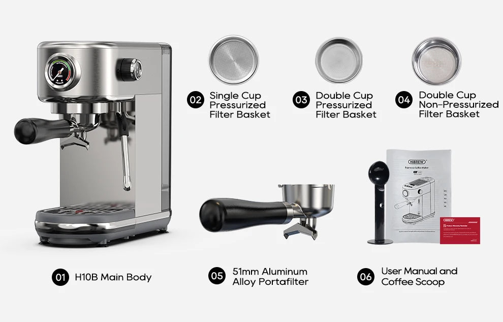 HiBREW 20 Bar Macchina Per Caffè Espresso Semiautomatica Temperatura Regolabile Freddo Caldo Sottile Cappuccino H10B