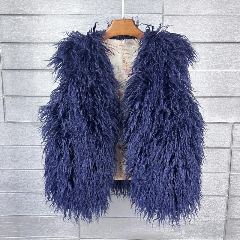 Gilet Di Pelliccia Sintetica Da Donna Lana Imitazione Caldo Senza Maniche Autunno Inverno 2025 Stile Elegante