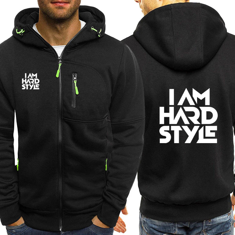Cardigan Uomo con Cappuccio Zip in Cotone I Am Hardstyle Logo Stampa Casual Sportivo Autunno Primavera