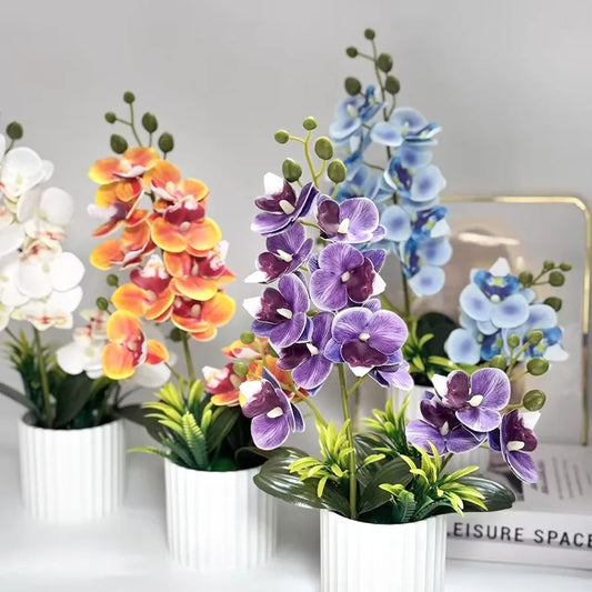 Set Decorazione Nozze con 2 Forchette e 12 Fiori Artificiali Orchidea Farfalla Piante in Vaso con Pellicola Texture