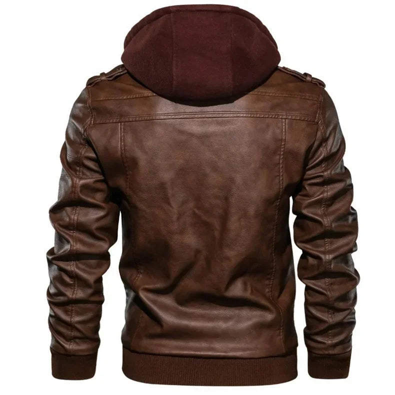Giacca Da Moto In Finta Pelle Marrone Per Uomo Con Cappuccio Rimovibile In PU Apparway EU Taglia Alta Qualità
