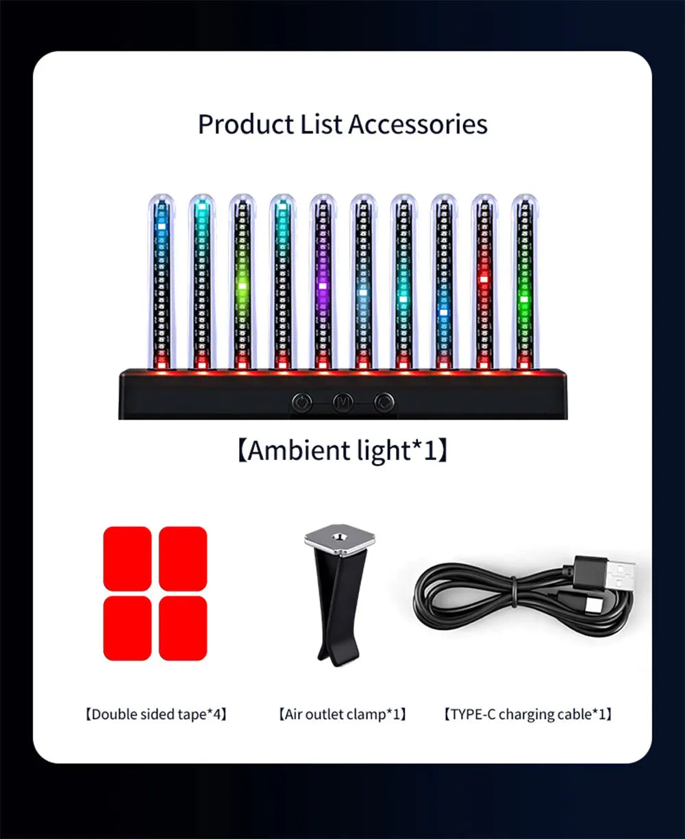 Luce Ambientale RGB Con Sensore Sonoro Striscia LED Sincronizzata Con La Musica Per Auto USB E Cruscotto