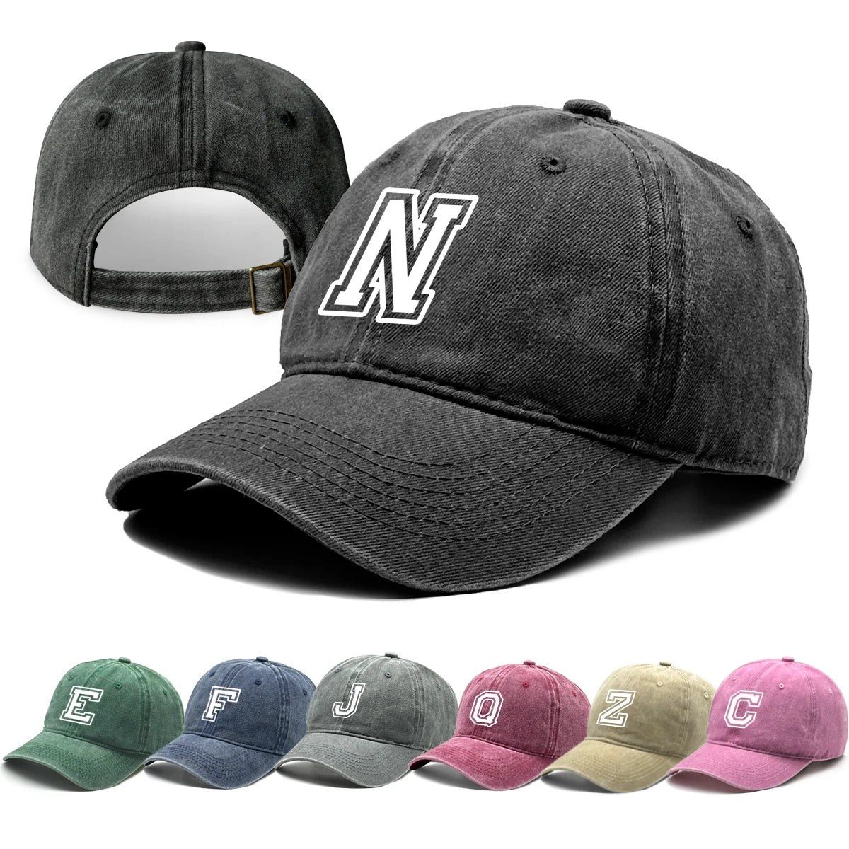 Berretto Da Baseball Unisex Con Stampa Lettera Iniziale AZ Cotone Lavato Retrò Con Visiera Sportiva