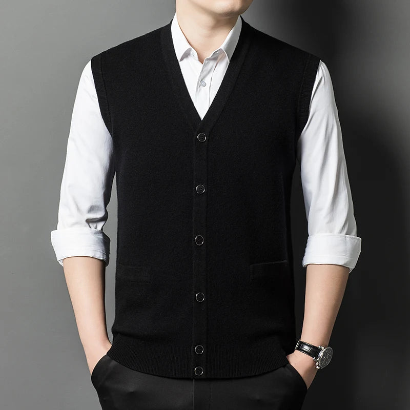 Gilet Spesso In Lana Di Pecora Uomo Casual Scollo A V Caldo Autunno Inverno Cardigan Monopetto In Lana Di Cashmere