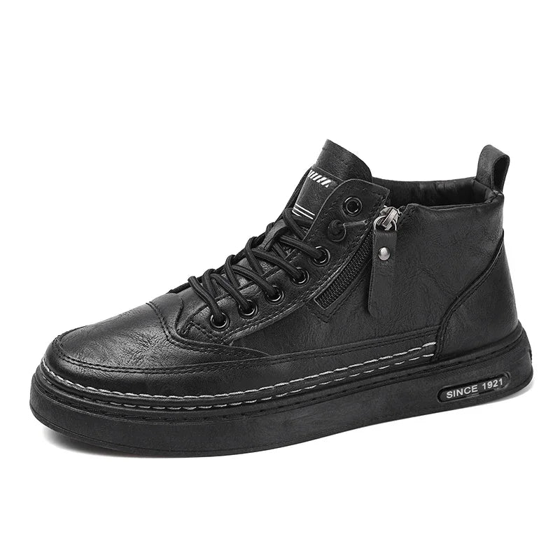 Stivali Da Uomo In Pelle Invernali Alti Scarpe Moda Stivaletto Casual Da Lavoro All Aperto Sneakers Maschili Novità