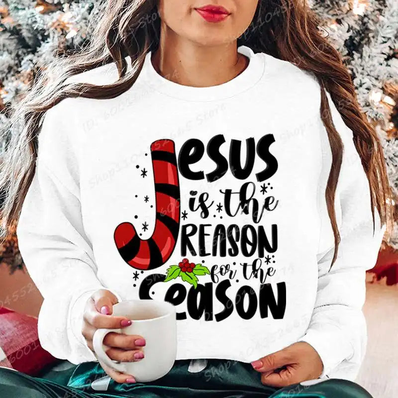 Felpa Da Donna Con Stampa Gesù È La Ragione Per La Stagione Regalo Di Natale Felpa Cristiana Natalizia A Maniche Lunghe