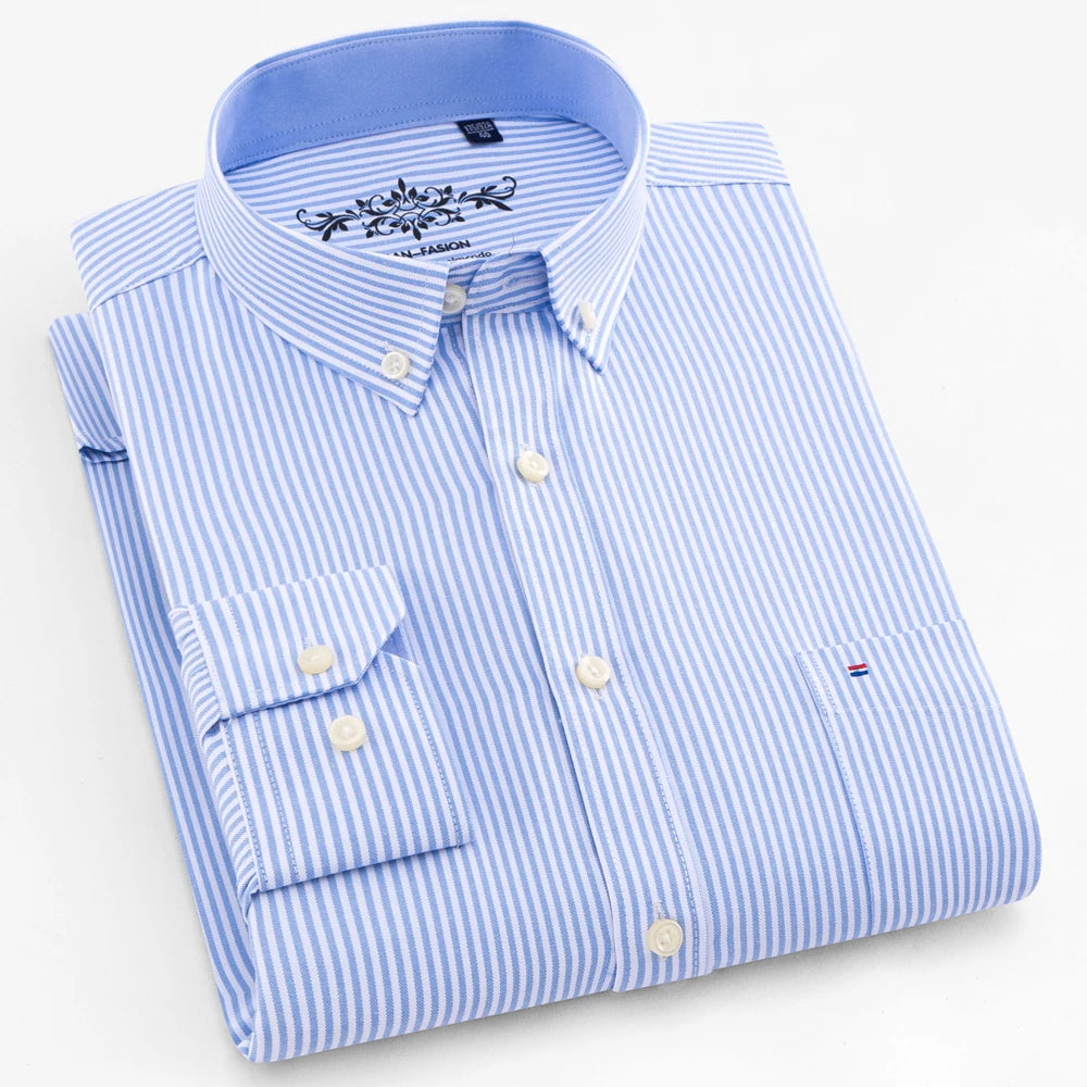 Camicia Uomo Solida Elegante Misto Cotone Traspirante Maniche Lunghe Formale Con Bottoni Vestibilità Regolare Risvolto