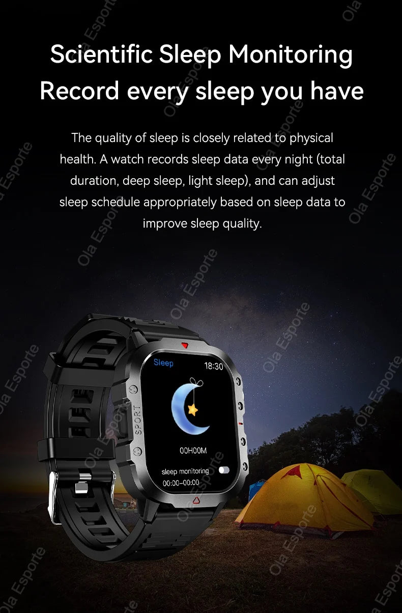 Smartwatch Militare Per Uomo 2026 IP67 3ATM GPS Bluetooth Salute Pressione Sanguigna Chiamate