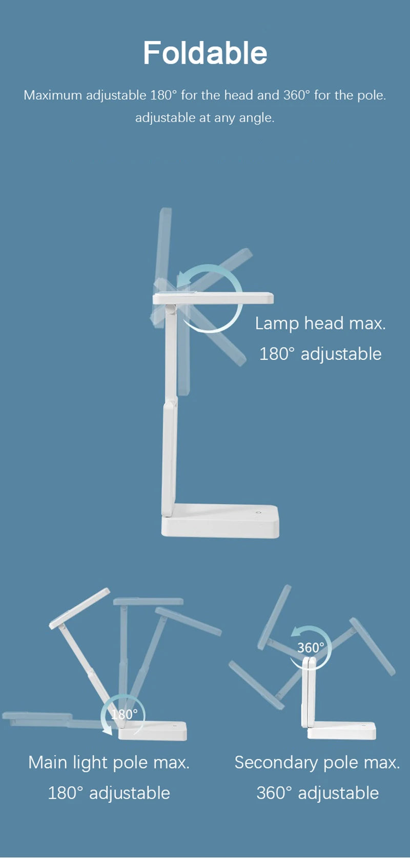 Lampada Da Scrivania LED Pieghevole Con Batteria Ricaricabile Protezione Degli Occhi Per Portatile Grandi Dimensioni