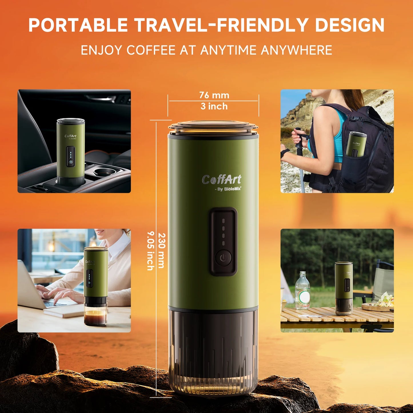 Biolomix Caffettiera Portatile 3 In 1 Per Viaggiatori Espresso USB 12V Compatibile Nespresso Dolce Gusto