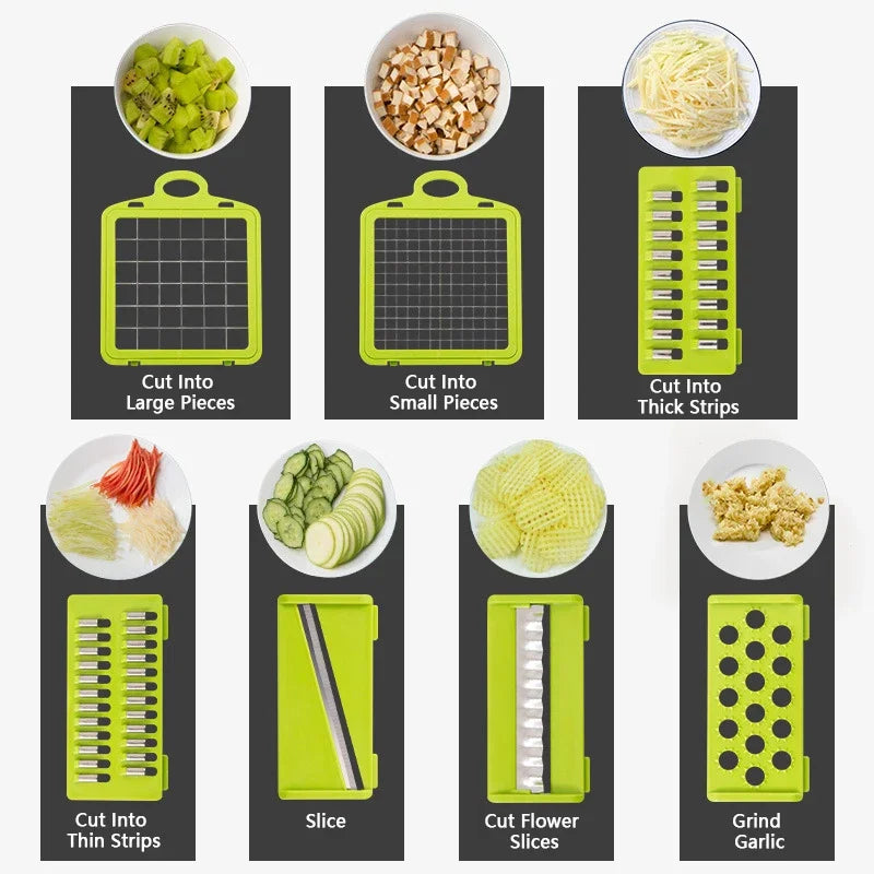KEMORELA Tritatutto Multifunzionale 14 In 1 Per Verdure E Cipolle Lama Inox Manico Ergonomico Affettatrice Dicer Cucina