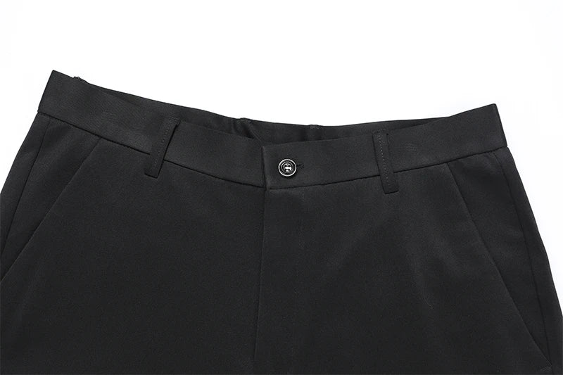 Pantaloni Da Completo Da Uomo Elasticizzati Casuali Con Tasca Tinta Unita Dritto Taglio Elegante Nero