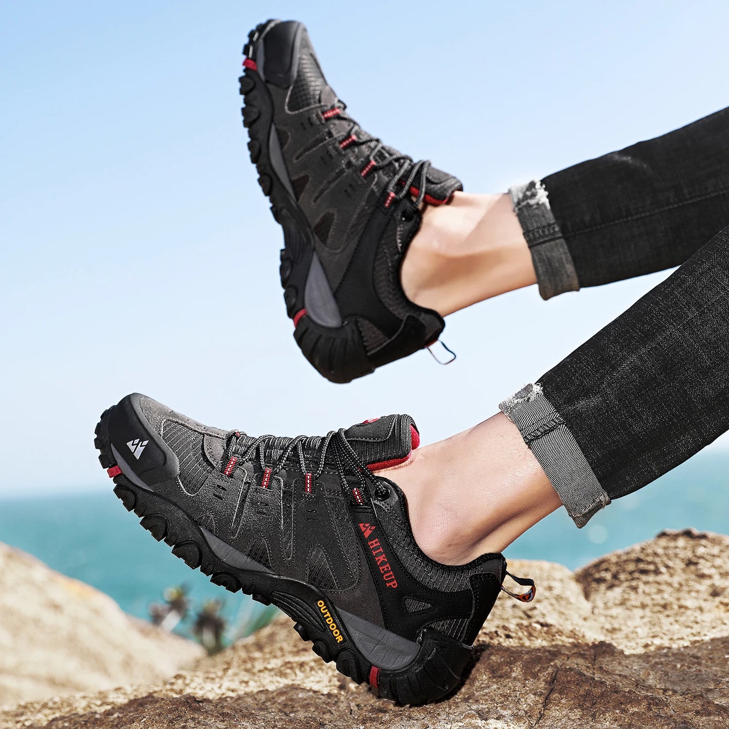 HIKEUP Scarpe Da Trekking Da Uomo In Pelle Scamosciata Impermeabili Traspiranti Esterno Resistente All Usura
