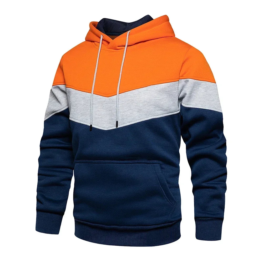 Felpa Patchwork Con Cappuccio Uomo Abbigliamento Casual Ampio Pile Caldo Streetwear Autunno Inverno Sportivo