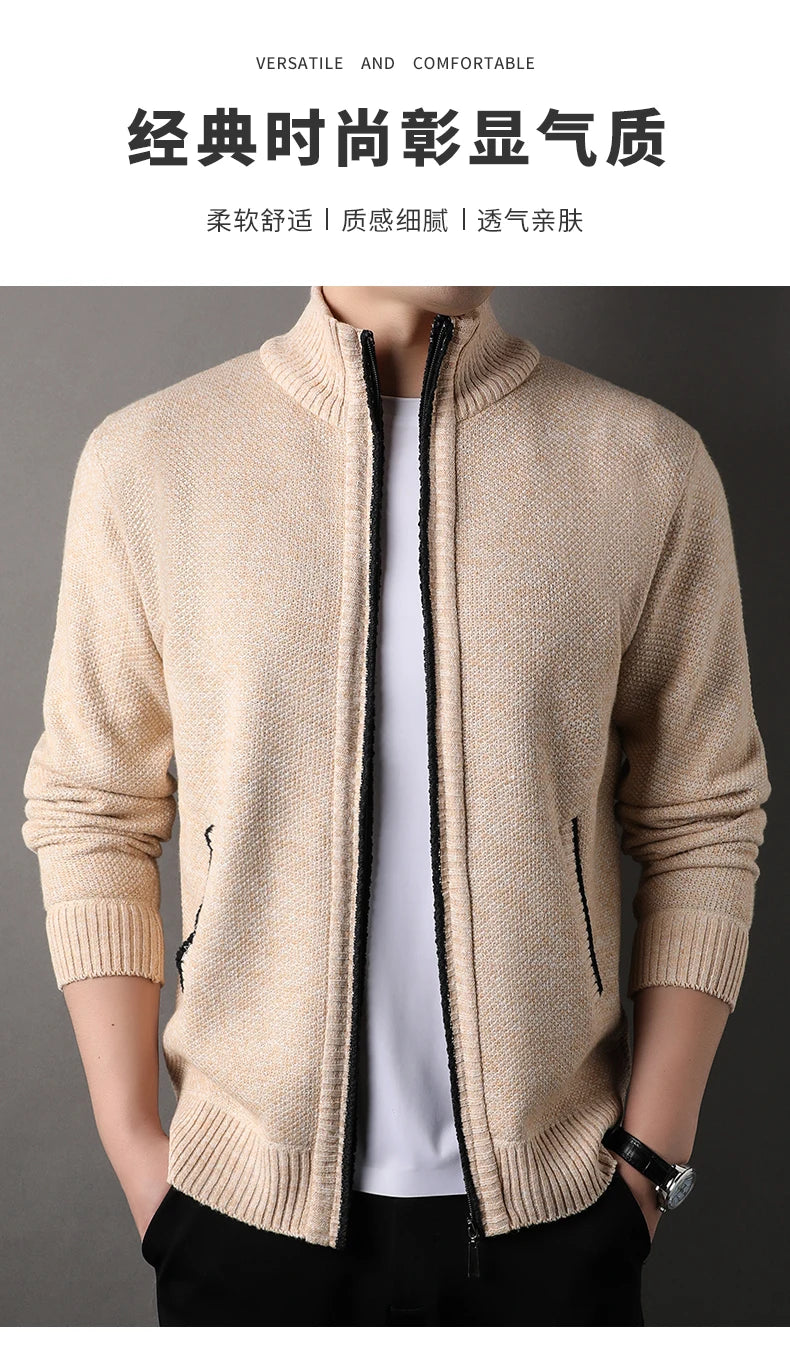 Maglione Lavorato A Maglia Con Colletto Rialzato Da Uomo Autunno Inverno Cardigan Slim In Tinta Unita Coreana