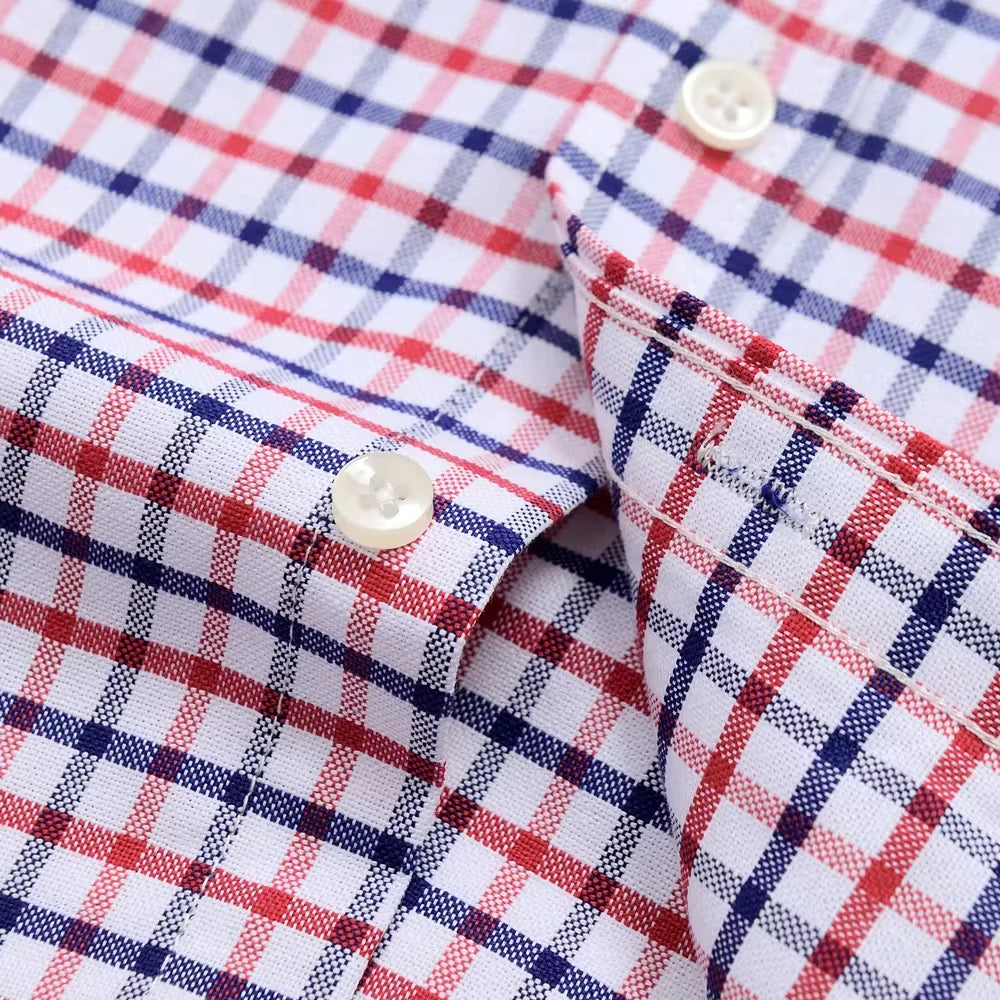 Camicie Da Uomo In Cotone Oxford A Quadri Bamboople Tasca Singola Maniche Lunghe Abbottonata Vestibilità Standard 6XL 7XL