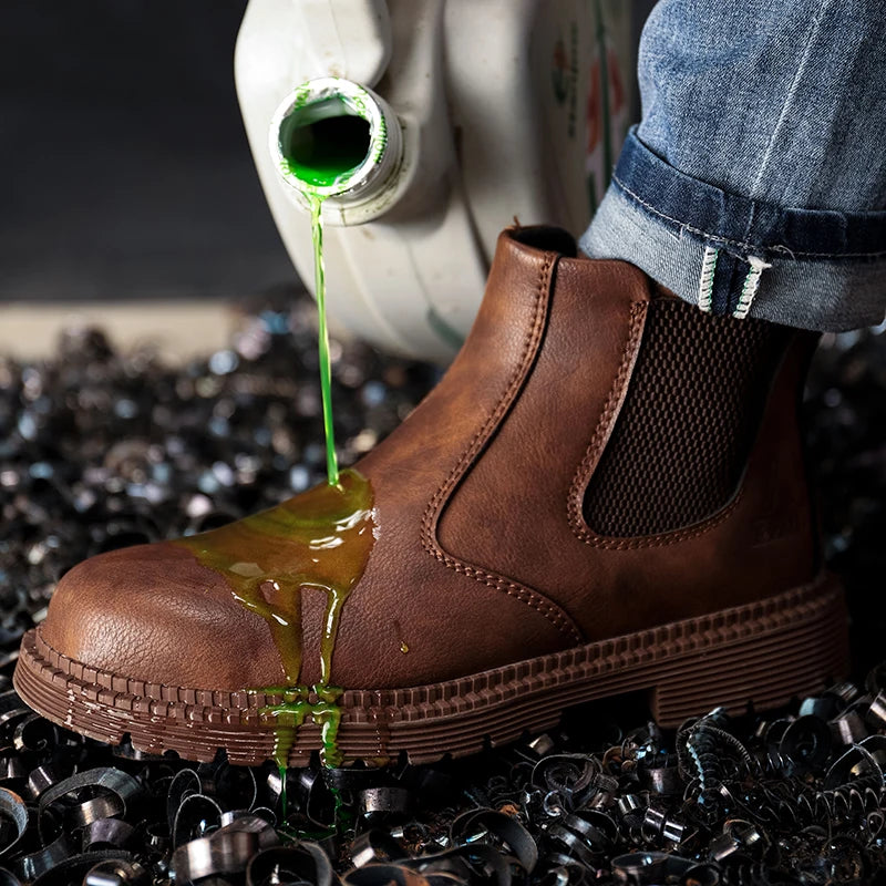 Scarpe Da Lavoro Antinfortunistiche Resistenti All Acqua Uomo Stivali In Pelle Con Testa In Acciaio Marrone