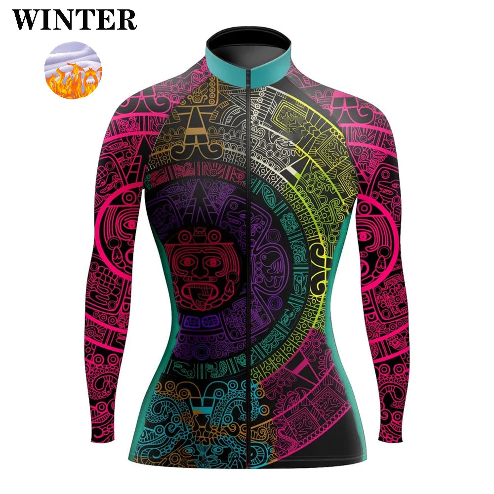 Maglia Ciclismo Da Donna A Maniche Lunghe Stile Messico Primavera Autunno Inverno Con Fodera In Pile Leggera E Calda
