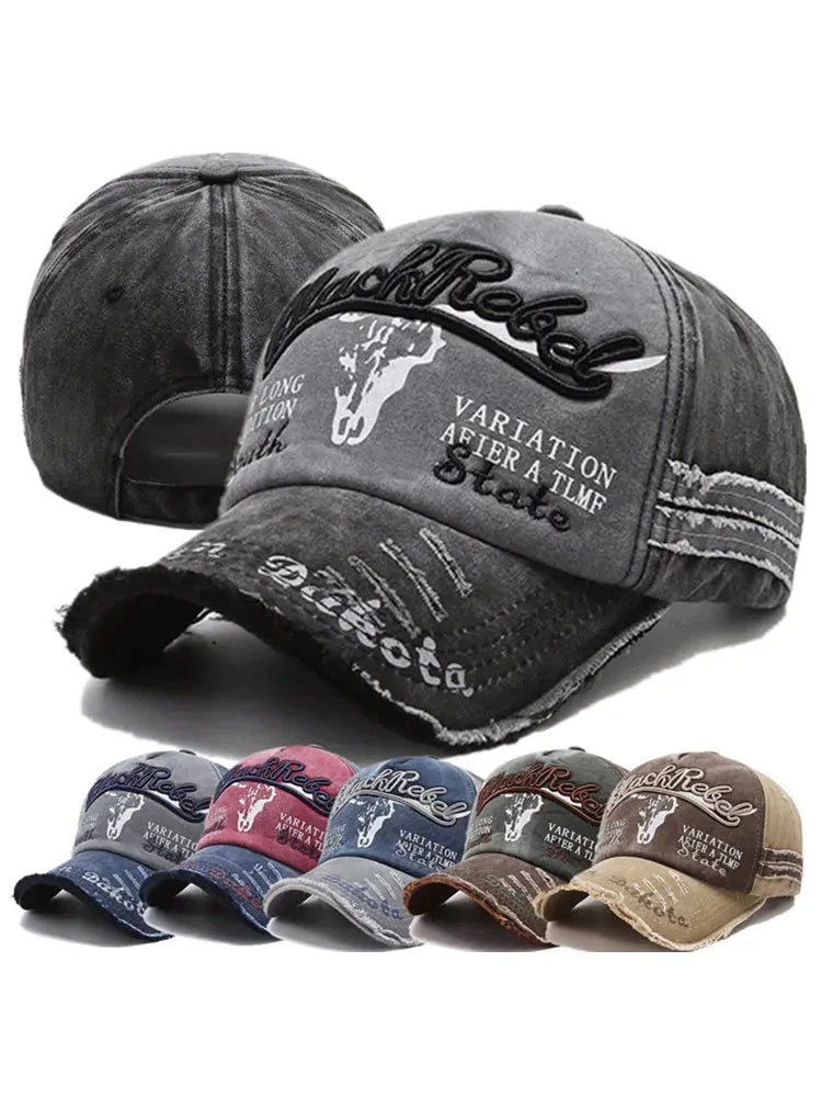 Berretto Baseball Unisex Cotone Lavato Ricamo Testa di Mucca e Lettera Vintage Protezione Solare Uomo Donna