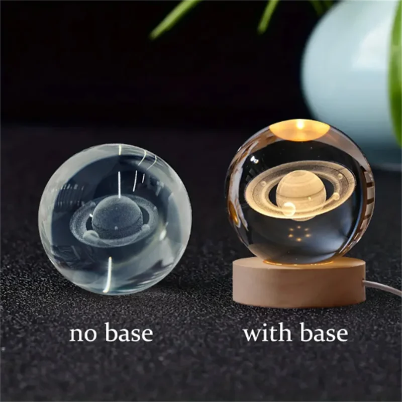 Sfera Di Cristallo 6 Cm Luce Notturna Pianeta Inciso Laser Regalo Di Compleanno Decorazione Desktop Con Base USB Legno
