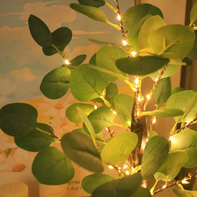 Lampada Da Tavolo A LED Per Albero Eucalipto Artificiale 55 Cm Con USB Per Camera Da Letto Decorazione Scrivania