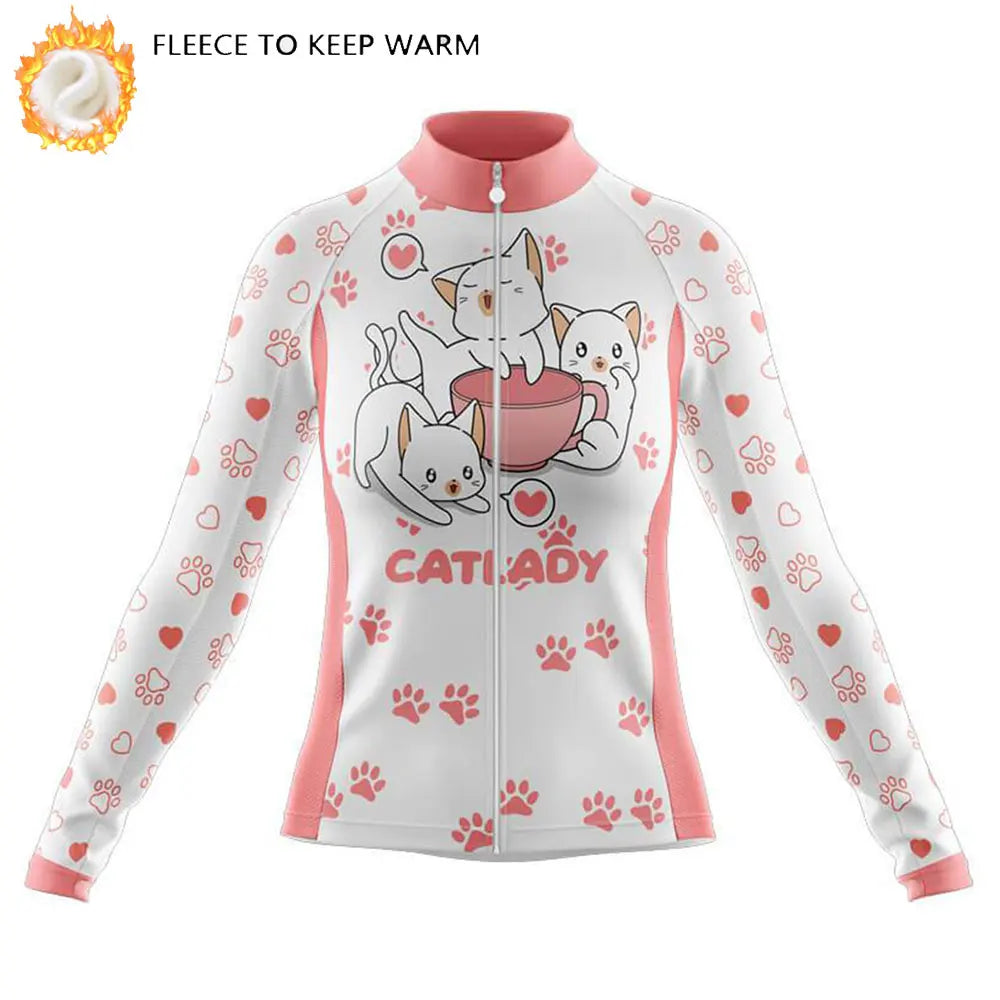 Maglia Ciclismo Invernale Donna In Pile Termico Rosa Tasche Manica Lunga Top Caldo Giacca Sportiva Per Bici Da Strada