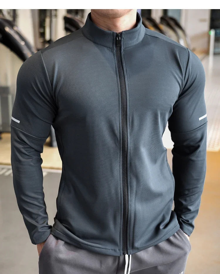 Felpa Con Zip Da Allenamento Per Uomo Manica Lunga Colletto Rialzato Tinta Unita Giacca Sportiva