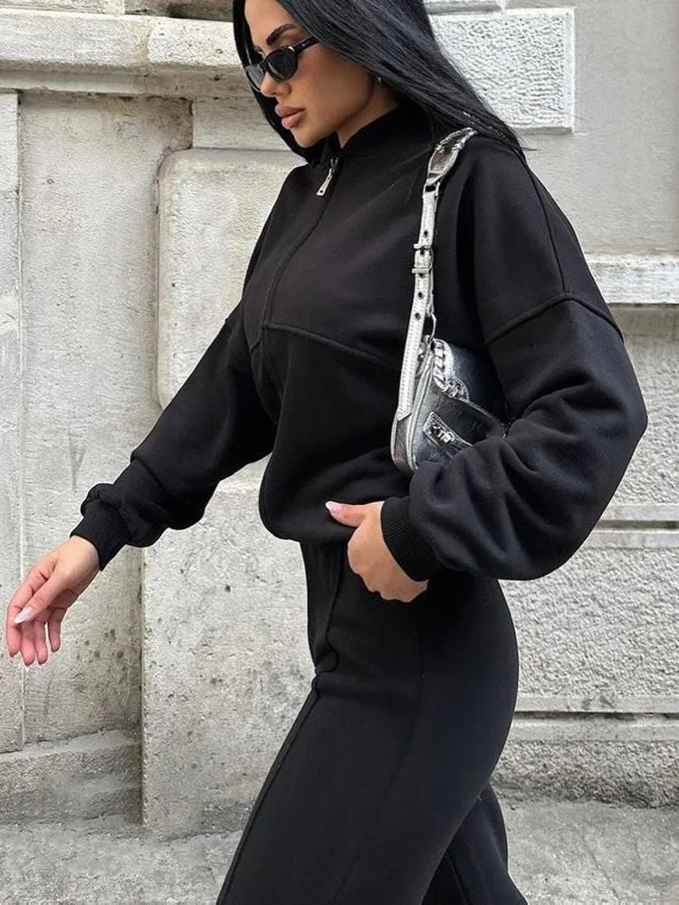 Completo Due Pezzi Da Donna Autunno Inverno Cardigan Sportivo A Maniche Lunghe Pantaloni Con Coulisse Street Style