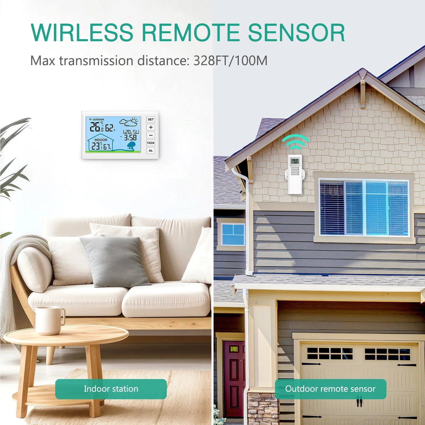 Stazioni Meteorologiche Wireless ORIA Termometro Digitale Esterno Igrometro Interno Con Orologio Umidità Temperatura