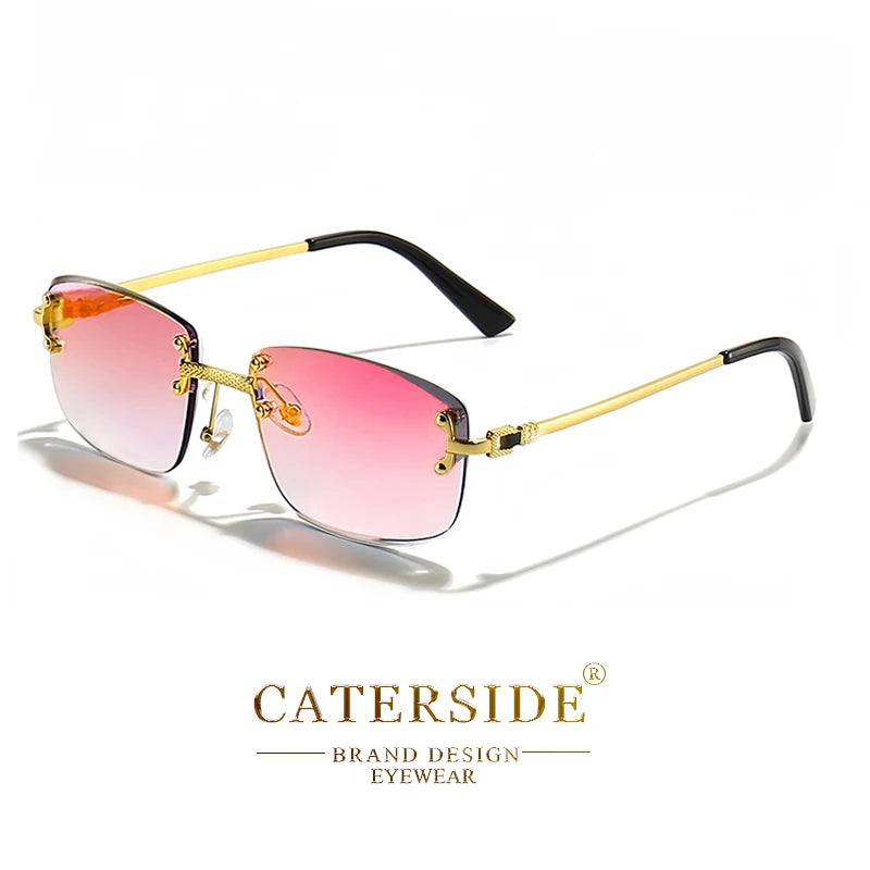 Occhiali Da Sole Rettangolari Caterside Punk In Metallo Lusso Senza Montatura Lenti Gradiente UV400 Uomo Donna Sport 2024