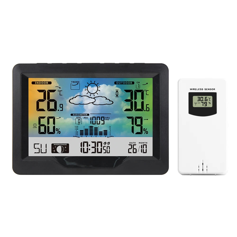 Stazione Meteorologica Multifunzionale Con Sveglia Termometro Igrometro Digitale Schermo Tattile Esterno Wireless