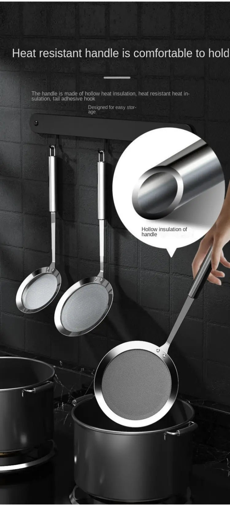 Colino a Maglia Fine in Acciaio Inox 304 Setaccio Filtrante per Succo Uova Filtro Scolapasta Caffè Tè Cucina