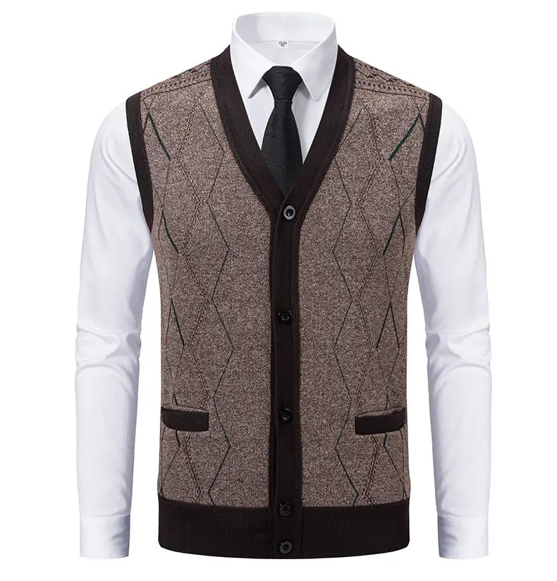 Gilet Da Uomo Con Scollo A V Senza Maniche In Maglia Lavorata Con Bottoni E Fodera In Pile Per Autunno Inverno