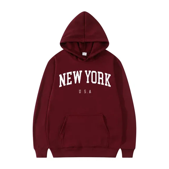 Felpe Con Cappuccio Uomo Donna New York City Stampe Lettere Grafica Casual Harajuku Pullover Abbigliamento Sportivo