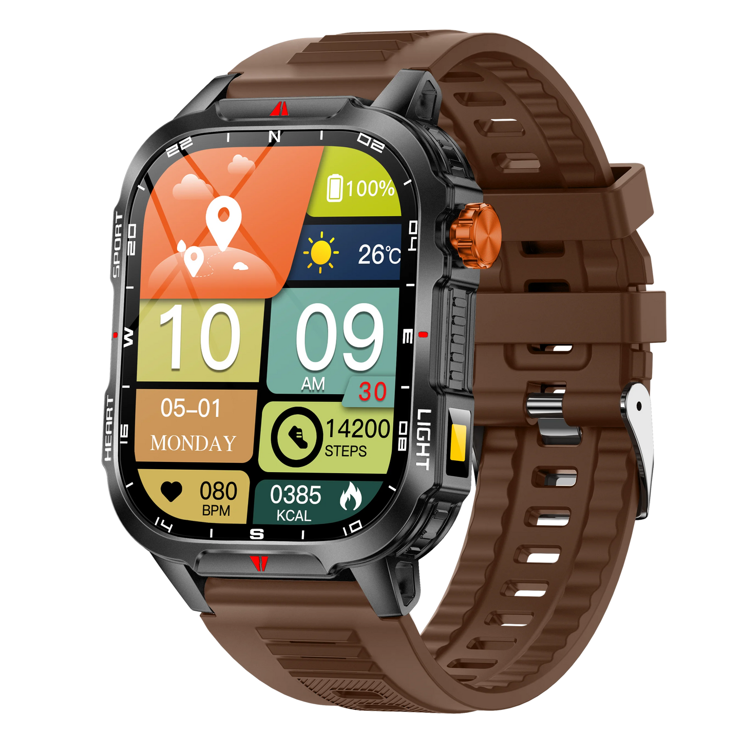 Smartwatch Con Assistente Vocale Schermo HD 2.01 Pollici Chiamata Bluetooth Impermeabile 1100mAh Bussola Esterno