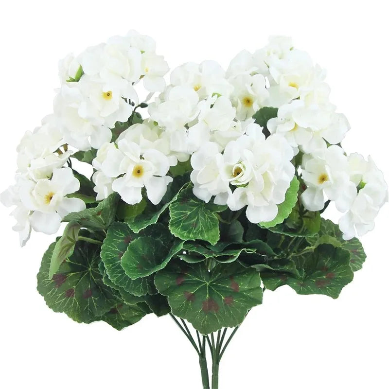Geraniumi Artificiali 14 Pollici Fiori Rossi Bouquet di Seta Cespugli per Fioriere Portico Patio Casa Decorazione