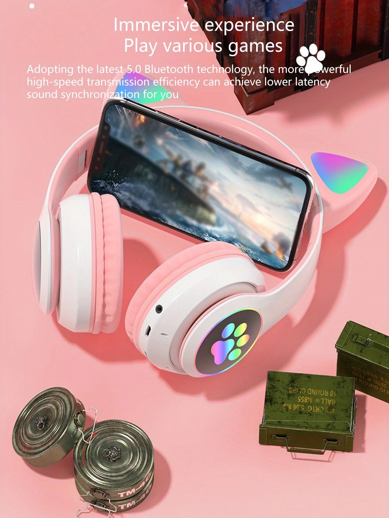 Cuffie Wireless Per Gatti Con Orecchie Di Gatto RGB Microfono Cancellazione Del Rumore Musica Stereo Regalo Ideale