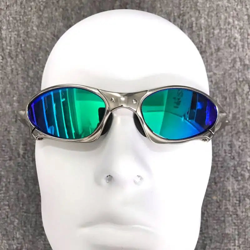 Occhiali Da Sole Polarizzati Unisex Per Ciclismo MTB Equitazione UV400 Lenti In Policarbonato Frame In Metallo Argento