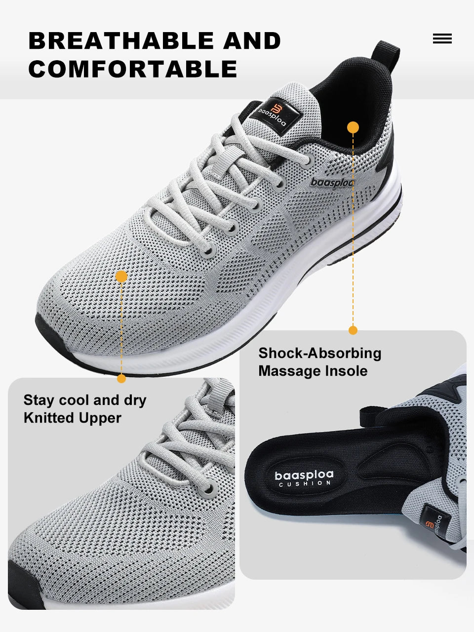 Baasploa Scarpe Da Corsa Uomo Traspiranti Leggere Comfort Massaggio E Aumento Altezza Design Moderno Per Esterni