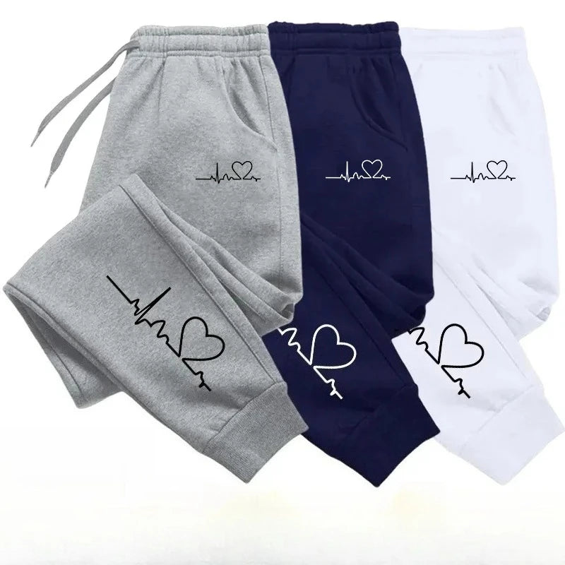 Pantaloni Sportivi Da Donna Con Stampa A Cuore, Pantaloni Fitness Casual Di Alta Qualità, Larghi E Alla Moda