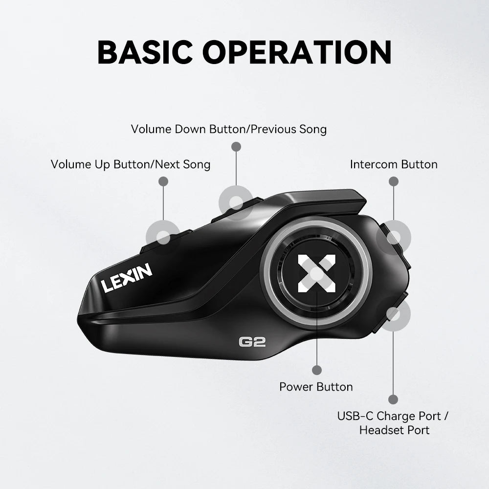 Cuffie Bluetooth Per Casco Interfono Moto Lexin G2P Comunicatore Vivavoce Fino A 6 Ciclisti Con Radio FM